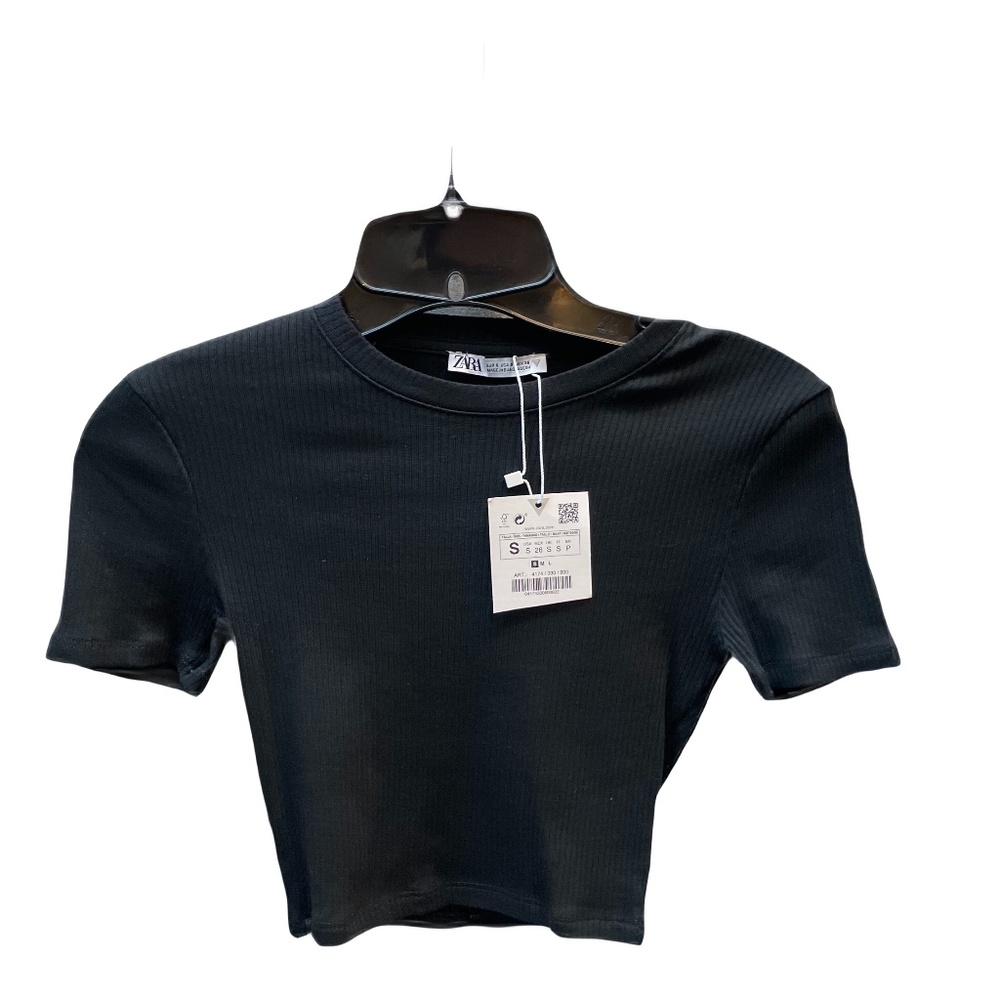 ❤️ ZARA BLACK RIBBED CROP TOP SIZE SMALL NEW